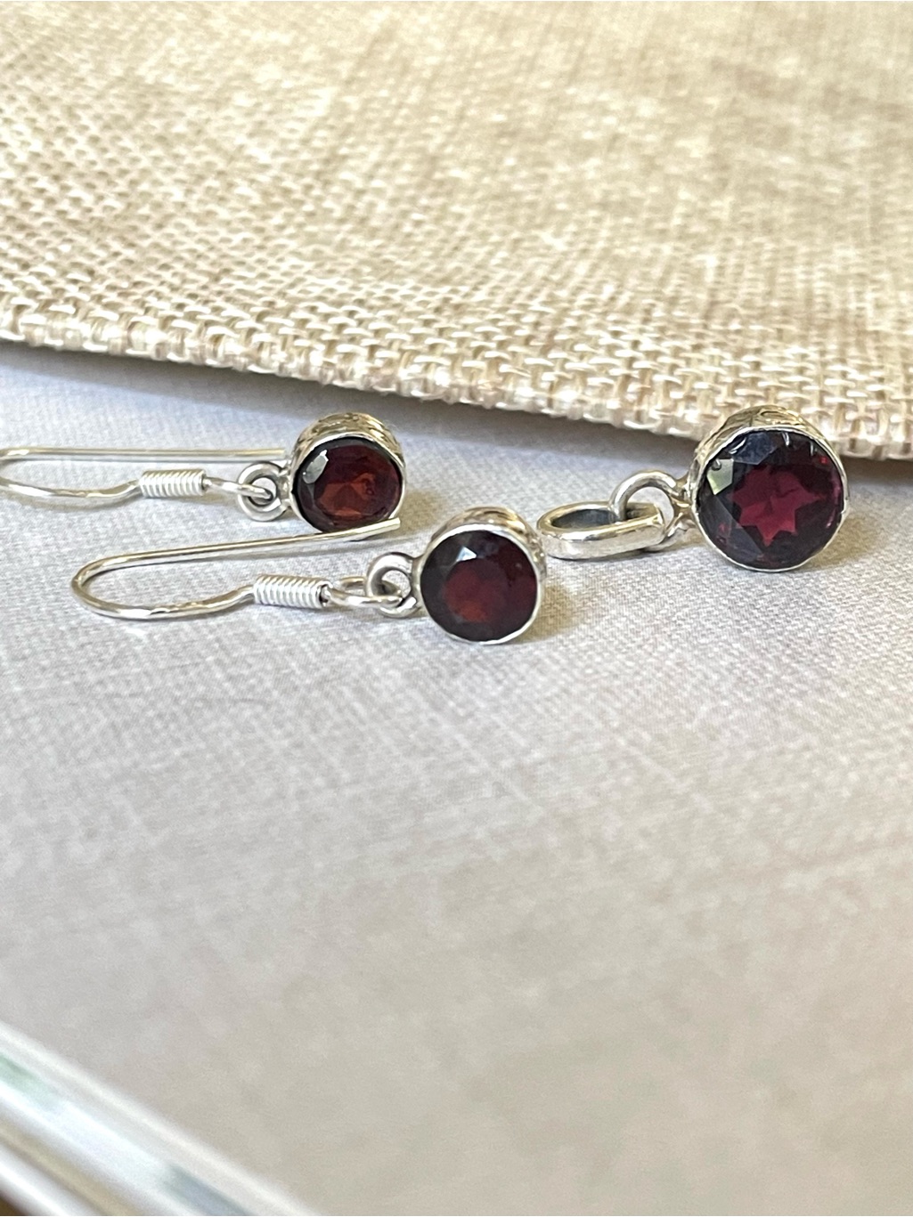 Natural Garnet Pendent & Earrings 925 Sterling Silver! “Artisan” Handmade! 3pcs!